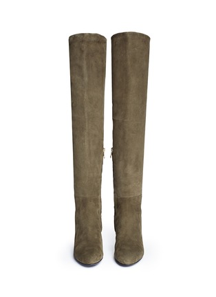 Front View - Click To Enlarge - STELLA LUNA - Turnlock zip suede thigh high boots