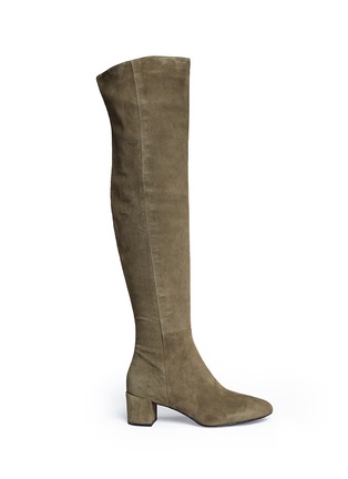 Main View - Click To Enlarge - STELLA LUNA - Turnlock zip suede thigh high boots