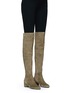 Figure View - Click To Enlarge - STELLA LUNA - Turnlock zip suede thigh high boots