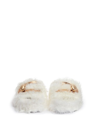 Front View - Click To Enlarge - STELLA LUNA - Turnlock buckle kid fur platform slide sandals