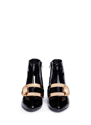 Front View - Click To Enlarge - STELLA LUNA - Turnlock buckle patent leather ankle boots