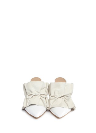 Front View - Click To Enlarge - ALEXANDER WHITE - 'Issey' suede ruffle patent leather mules
