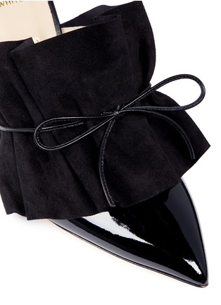 Detail View - Click To Enlarge - ALEXANDER WHITE - 'Issey' suede ruffle patent leather mules