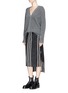 Figure View - Click To Enlarge - AALTO - Stripe wool blend melton high-low skirt