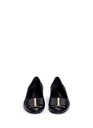 Front View - Click To Enlarge - SALVATORE FERRAGAMO - 'CAPUA' FLOWER HEEL BOW EMBELLISHED LEATHER BALLET FLATS