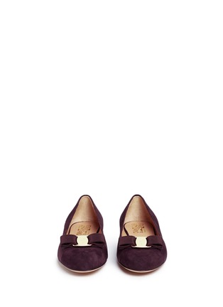 Front View - Click To Enlarge - SALVATORE FERRAGAMO - 'Varina' bow embellished suede flats