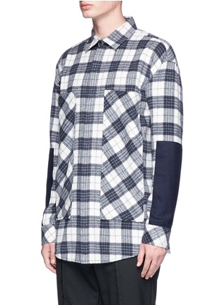 Front View - Click To Enlarge - THE WORLD IS YOUR OYSTER - Felt panel check plaid flannel shirt