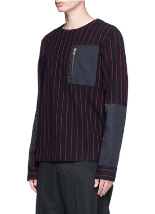 Front View - Click To Enlarge - THE WORLD IS YOUR OYSTER - Woven panel stripe wool sweatshirt