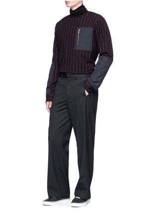 Figure View - Click To Enlarge - THE WORLD IS YOUR OYSTER - Woven panel stripe wool sweatshirt