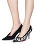 Figure View - Click To Enlarge - BALENCIAGA - 'Knife' presidential logo print ruched jersey pumps