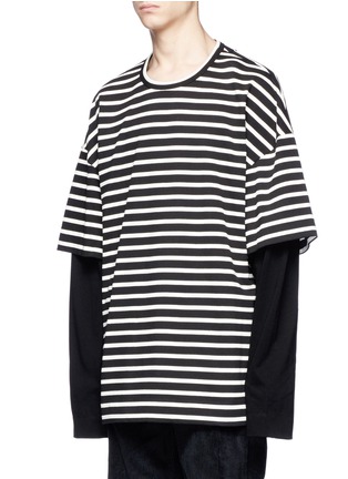 Front View - Click To Enlarge - JUUN.J - 'ARCHIVE' embroidered stripe oversized long sleeve T-shirt