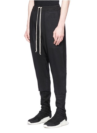 Front View - Click To Enlarge - RICK OWENS  - Dropped crotch virgin wool-silk cropped jogging pants