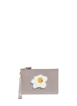 Main View - Click To Enlarge - ANYA HINDMARCH - 'Egg' shearling patch leather zip top pouch