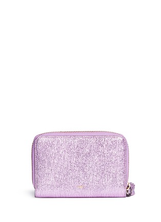 Figure View - Click To Enlarge - ANYA HINDMARCH - 'Smiley' crinkled metallic leather compact zip wallet