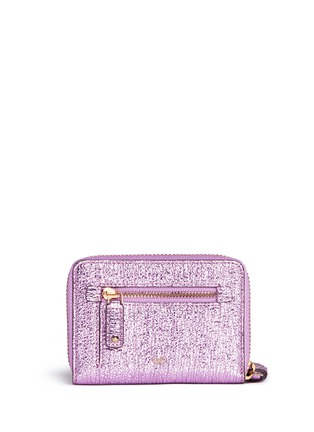 Figure View - Click To Enlarge - ANYA HINDMARCH - 'Smiley' crinkled metallic leather small zip wallet