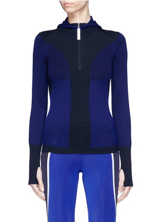 Main View - Click To Enlarge - ADIDAS BY STELLA MCCARTNEY - 'Run Ultra' mix stripe hooded knit top