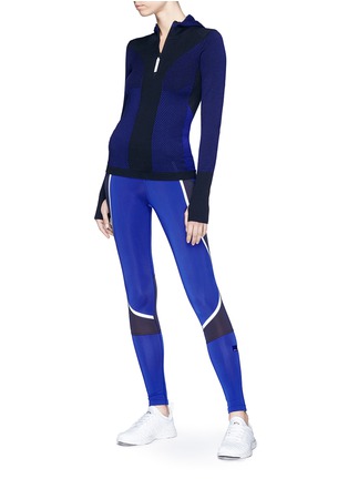 Figure View - Click To Enlarge - ADIDAS BY STELLA MCCARTNEY - 'Run Ultra' mix stripe hooded knit top