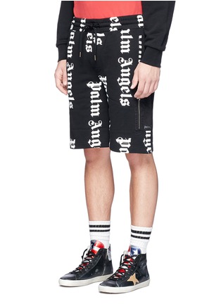 Front View - Click To Enlarge - PALM ANGELS - Logo print sweat shorts