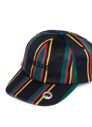 Detail View - Click To Enlarge - PALM ANGELS - 'Rastafari' regimental stripe baseball cap