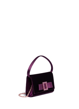 Detail View - Click To Enlarge - RODO - Strass satin bow velvet crossbody clutch
