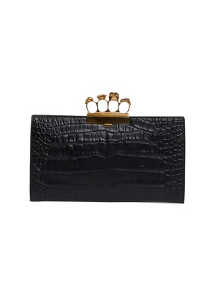 Main View - Click To Enlarge - ALEXANDER MCQUEEN - Swarovski crystal croc embossed leather knuckle flat pouch