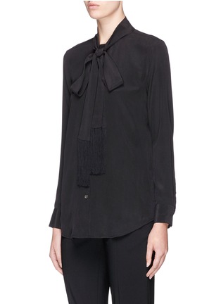 Front View - Click To Enlarge - EQUIPMENT - 'Essential' fringe scarf silk crepe shirt