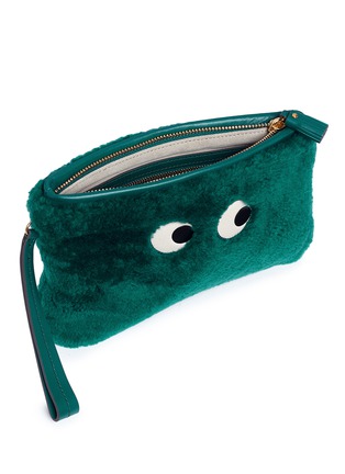 Detail View - Click To Enlarge - ANYA HINDMARCH - 'Eye' shearling zip top pouch