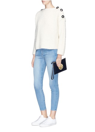 Figure View - Click To Enlarge - ANYA HINDMARCH - 'Smiley' shearling patch leather zip top pouch