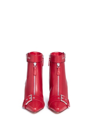Front View - Click To Enlarge - ALEXANDER MCQUEEN - Horn heel leather ankle boots