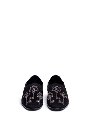 Front View - Click To Enlarge - ALEXANDER MCQUEEN - 'Magic Key' beaded embroidery suede babouche slides