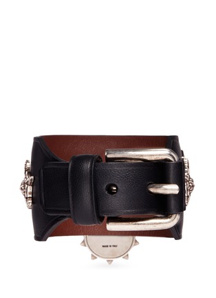 Figure View - Click To Enlarge - ALEXANDER MCQUEEN - Swarovski crystal padlock leather cuff