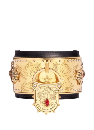 Main View - Click To Enlarge - ALEXANDER MCQUEEN - Swarovski crystal padlock leather cuff