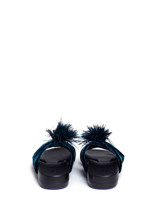Back View - Click To Enlarge - FIGS BY FIGUEROA - 'Figomatic' pompom crushed velvet hinged slide sandals