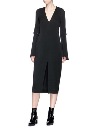 Detail View - Click To Enlarge - ELLERY - 'Adage' detachable bell sleeve overlay crepe dress