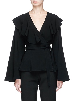 Main View - Click To Enlarge - CO - Ruffle V-neck belted crepe wrap top