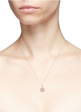Detail View - Click To Enlarge - SYDNEY EVAN - 'Rainbow Peace Sign' gemstone 14k yellow gold small charm necklace