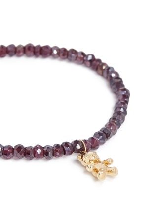 Detail View - Click To Enlarge - SYDNEY EVAN - Diamond 14k yellow gold teddy bear charm rhodolite garnet elastic bracelet