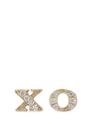 Main View - Click To Enlarge - SYDNEY EVAN - 'XO' diamond 14k yellow gold mismatched stud earrings