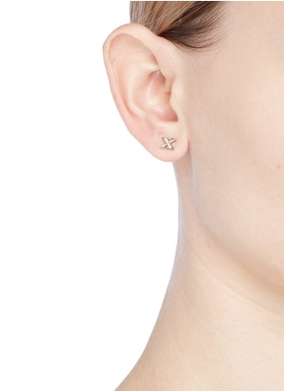 Figure View - Click To Enlarge - SYDNEY EVAN - 'XO' diamond 14k yellow gold mismatched stud earrings
