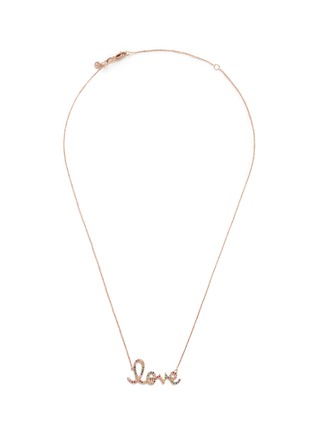Main View - Click To Enlarge - SYDNEY EVAN - 'Rainbow Love' gemstone 14k rose gold large script charm necklace