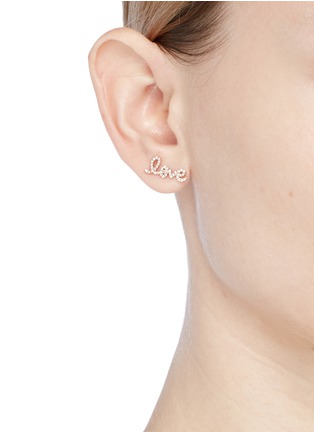 Figure View - Click To Enlarge - SYDNEY EVAN - 'Love' diamond 14k rose gold script single earring