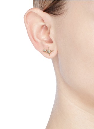 Figure View - Click To Enlarge - SYDNEY EVAN - 'Double Starburst' diamond 14k yellow gold single stud earring