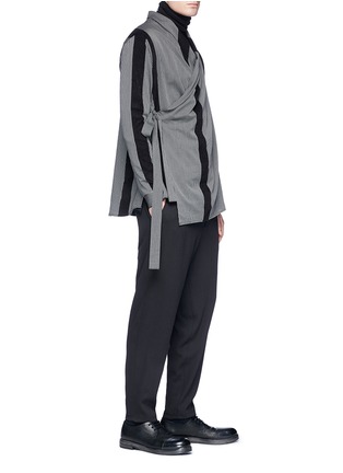 Figure View - Click To Enlarge - 71511 - 'Saki' velvet trim stripe twill wrap kimono shirt