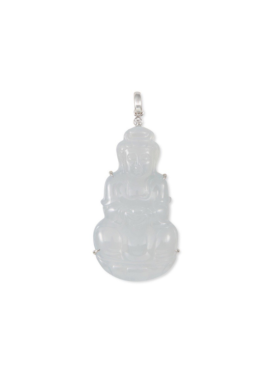 Diamond jade 18k white gold Guanyin pendant