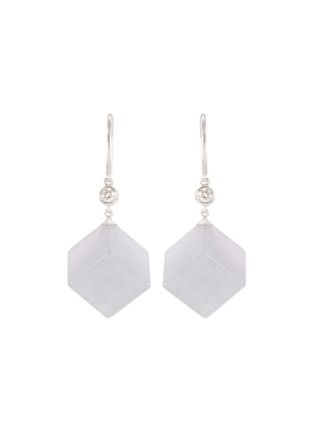 Main View - Click To Enlarge - SAMUEL KUNG - Diamond jade 18k white gold cube drop earrings