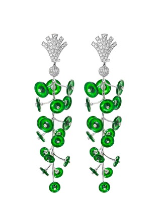 Main View - Click To Enlarge - SAMUEL KUNG - Diamond jadeite 18k white gold wired drop earrings