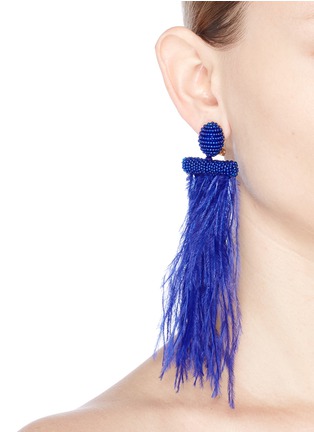 Figure View - Click To Enlarge - OSCAR DE LA RENTA - Feather tassel drop clip earrings