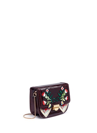 Detail View - Click To Enlarge - VENNA - Floral and heart patch croc embossed leather bag