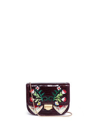 Main View - Click To Enlarge - VENNA - Floral and heart patch croc embossed leather bag