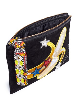 Detail View - Click To Enlarge - VENNA - Banana appliqué star patch suede clutch